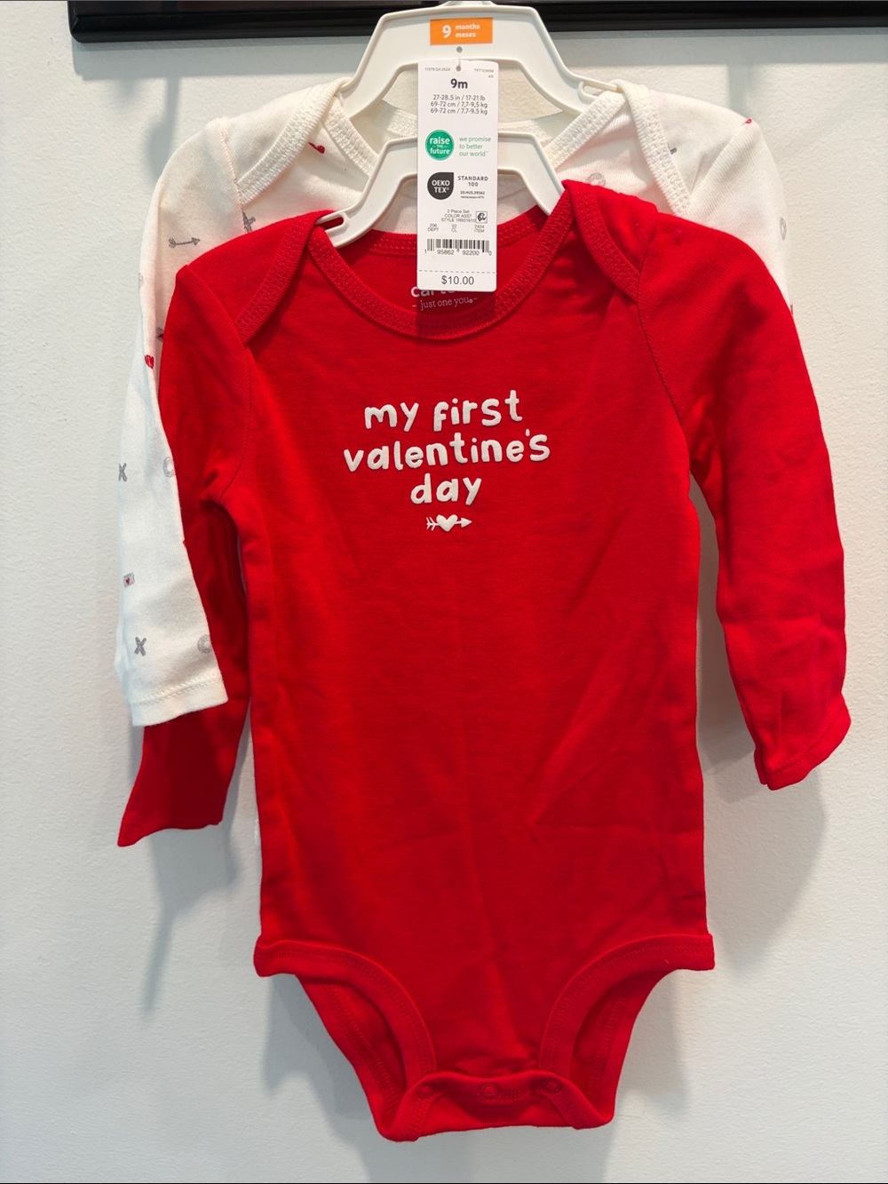 Set of 2 Carter's Long-Sleeve Valentine's Day Onesies